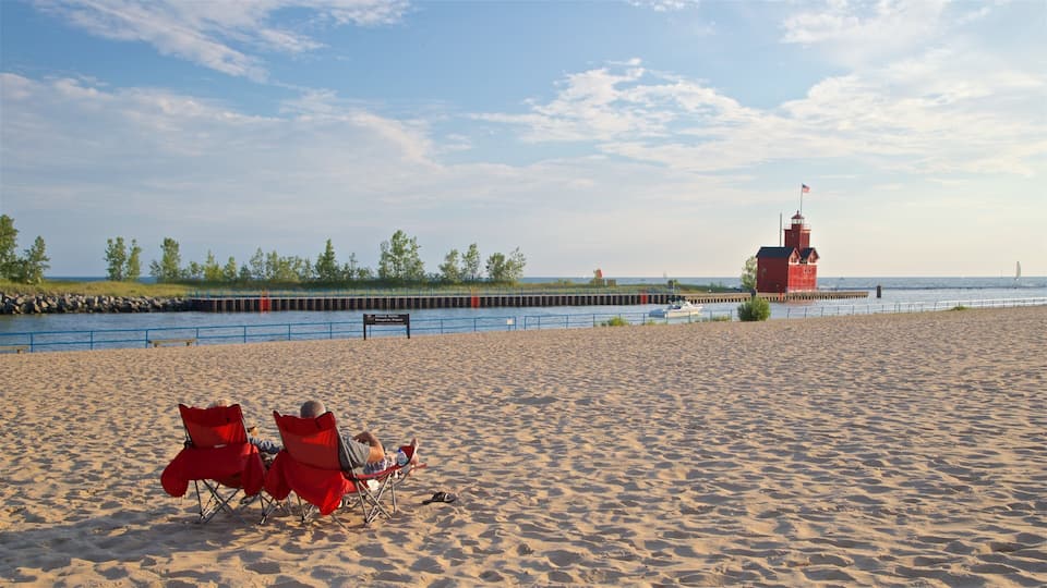 Holland State Park featuring a sandy beach and general coastal views as well as a couple