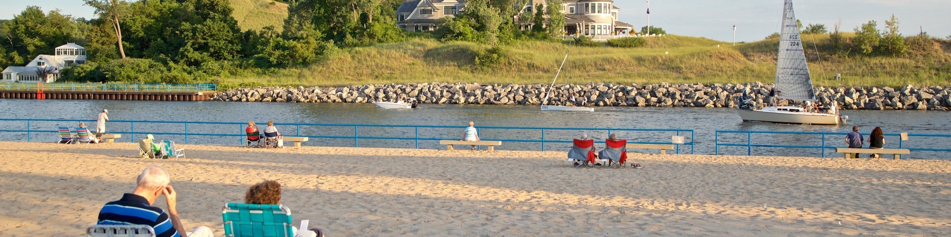 Holland State Park mostrando paisagens litorâneas e uma praia assim como um casal