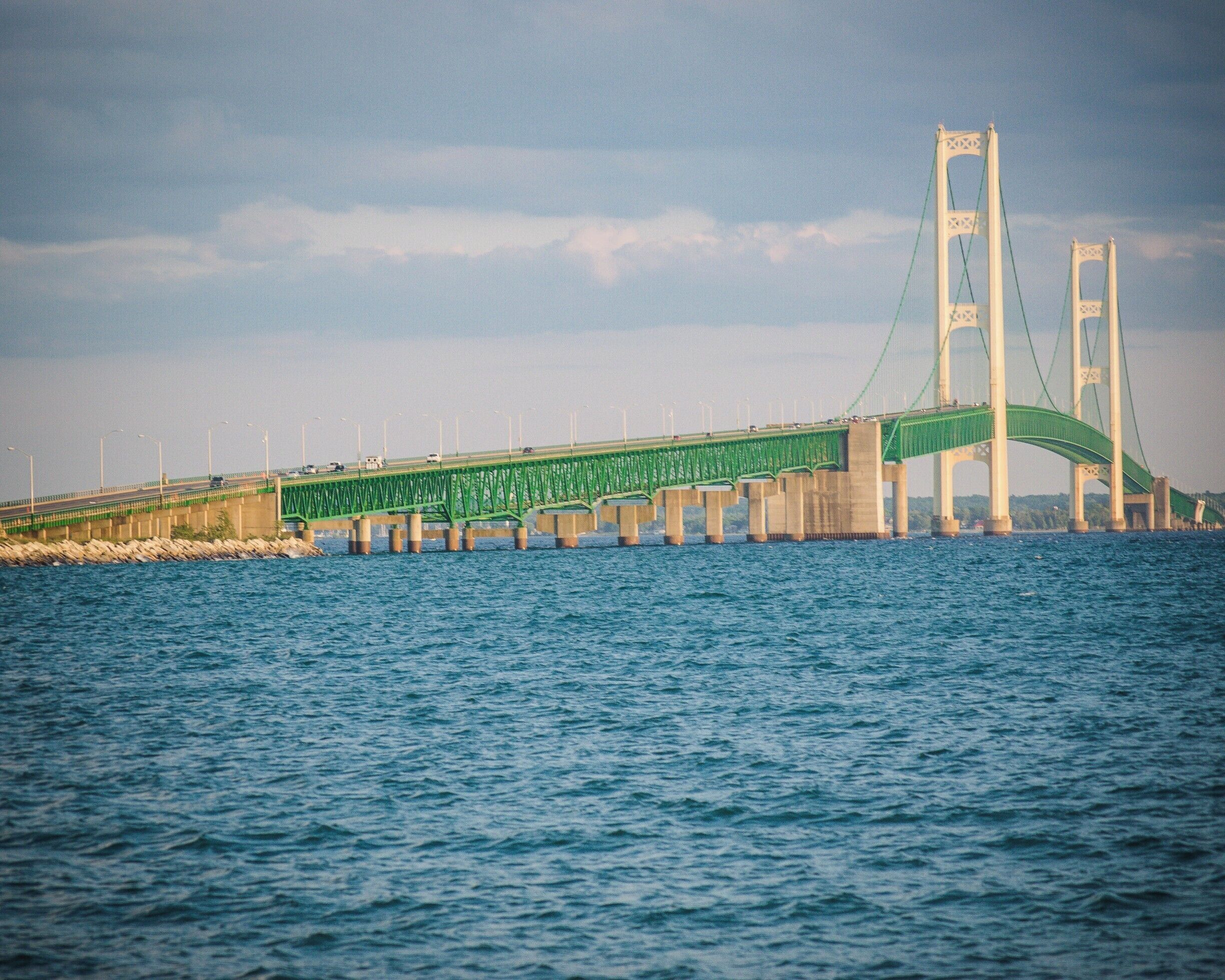 The Mackinac bridge connects the upper and lower peninsulas in Michigan. It is the longest suspension bridge between two anchorages in the western hemisphere, and the 16th longest suspension bridge in the world. 
Every Labor Day the governor of Michigan leads a walk across the bridge.
#MackinacBridge
#PureMichigan
