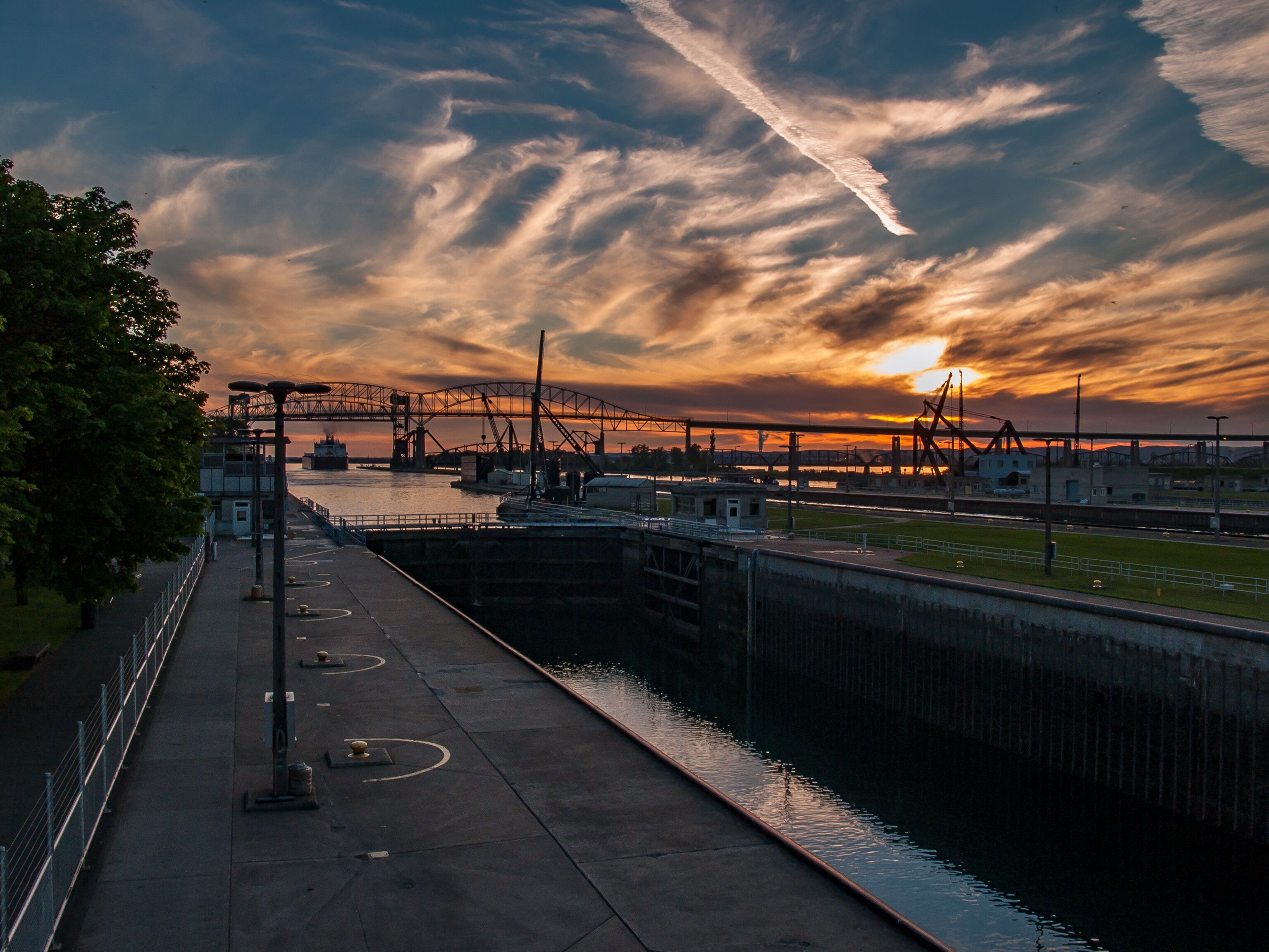 Sunset over Sault Locks