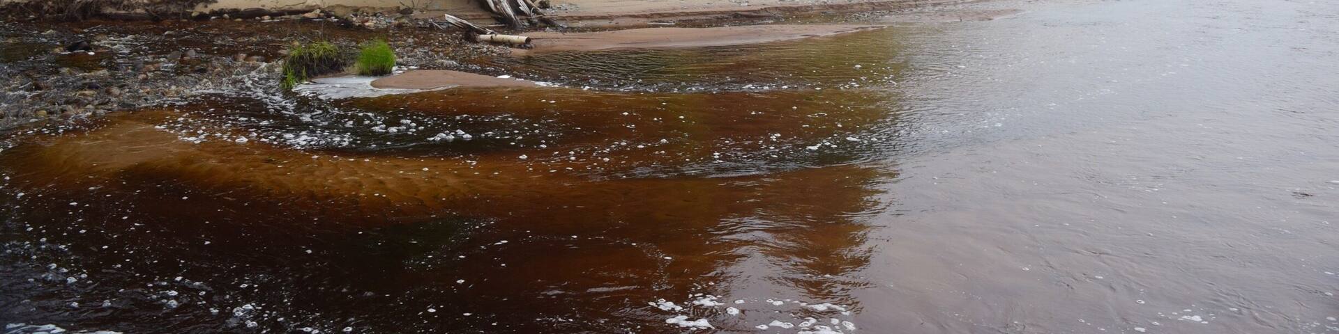 Feeder stream on Lake Superior with a heavy fog rolling in. I think the orangish-brown water color is due to iron in the stream. #green #AquaTrove