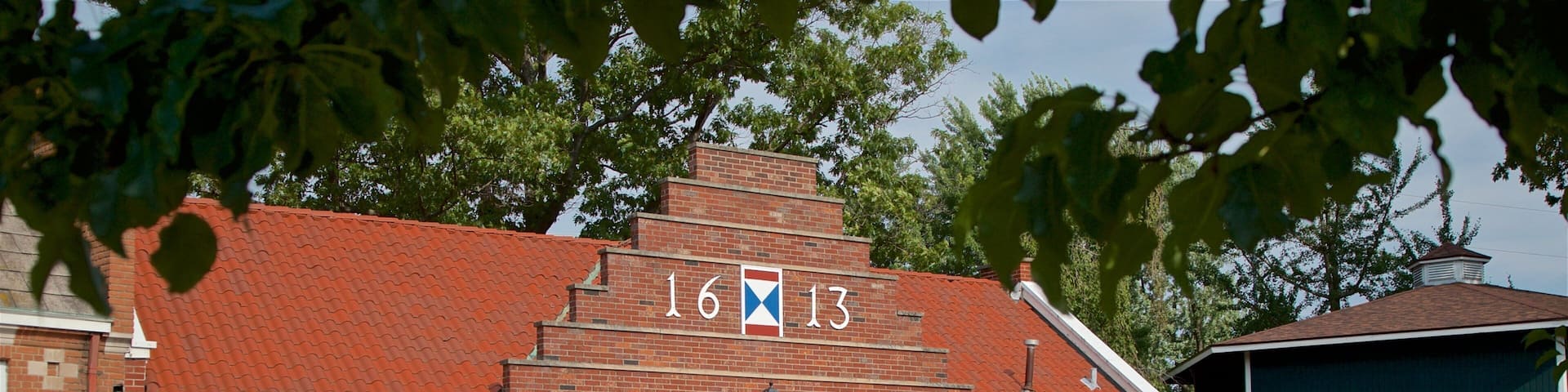 Windmill Island showing a small town or village and wildflowers