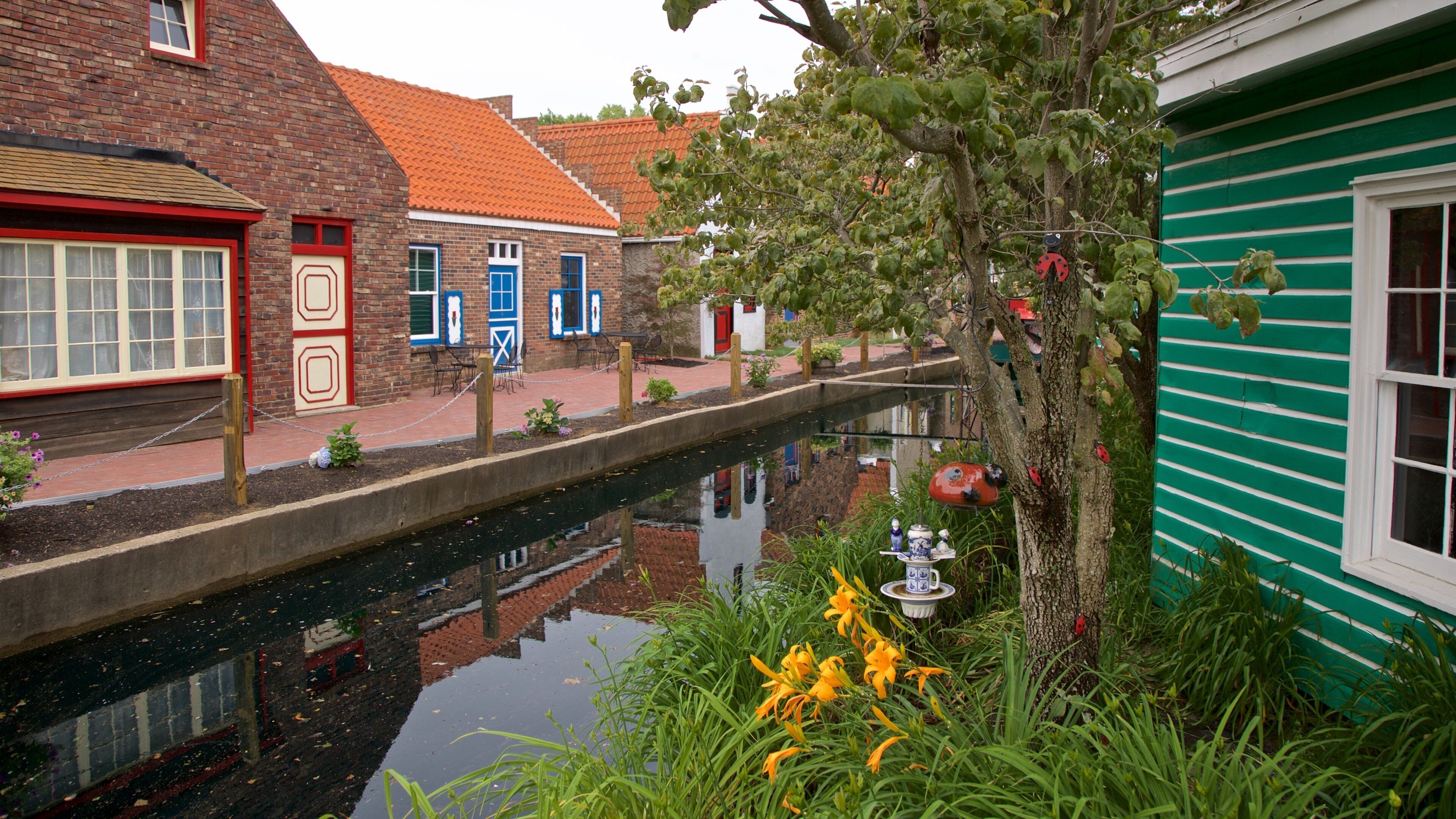 Dutch Village showing a small town or village and a river or creek