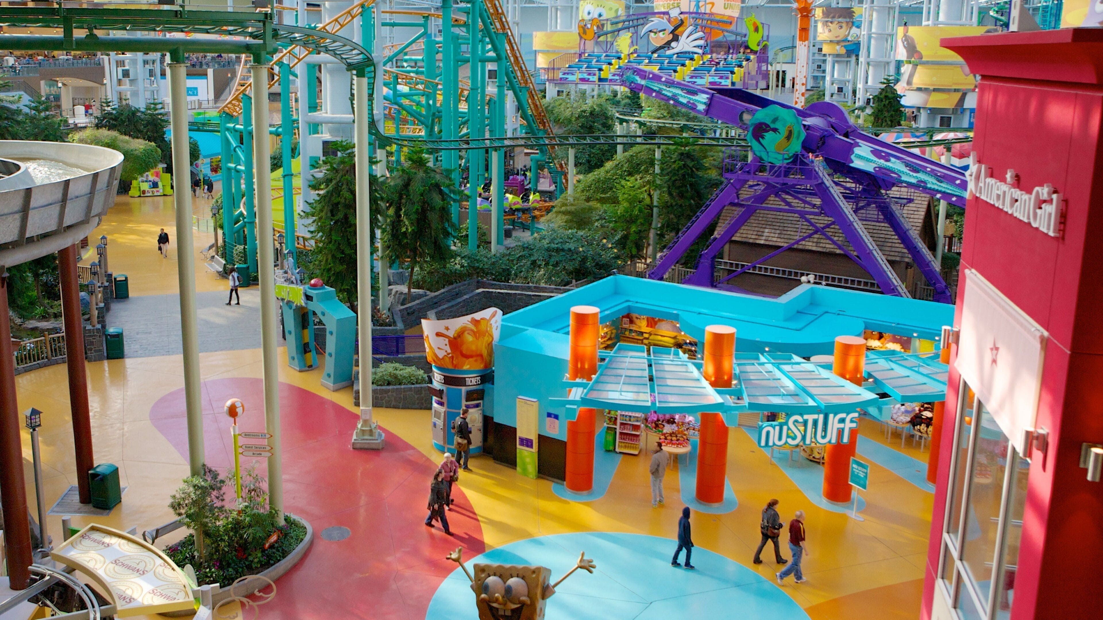 Nickelodeon Universe featuring rides, a city and central business district