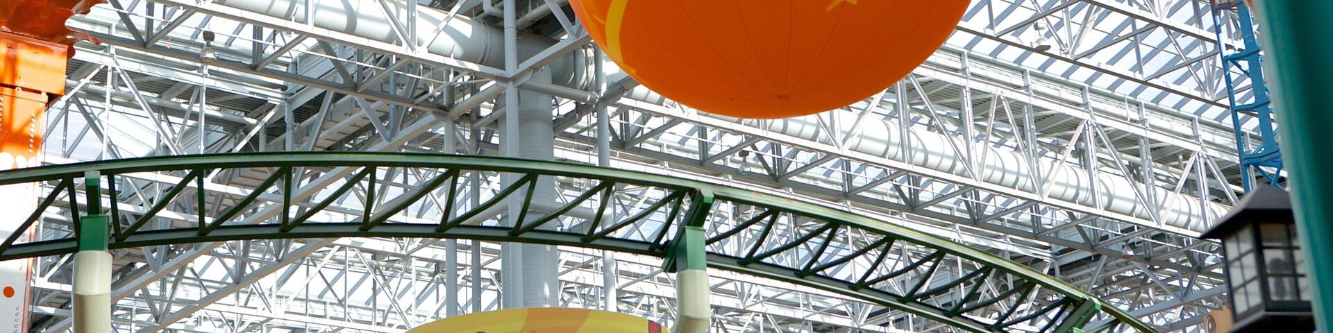 A large spherical advertisement for Nickelodeon Universe at the Mall of America.