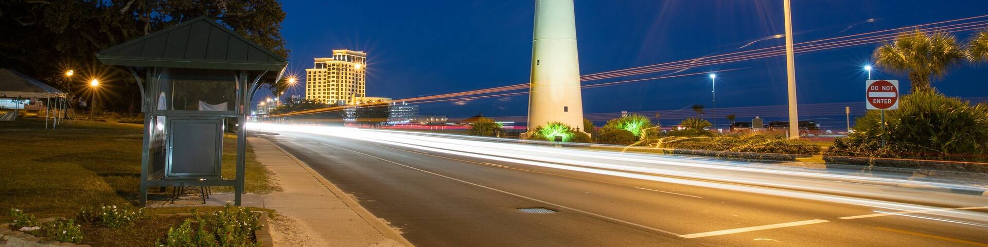 Biloxi Lighthouse featuring night scenes and a lighthouse