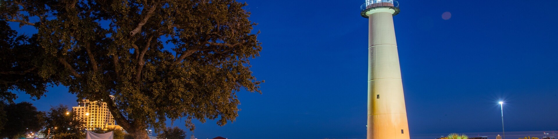 Biloxi Lighthouse featuring night scenes and a lighthouse