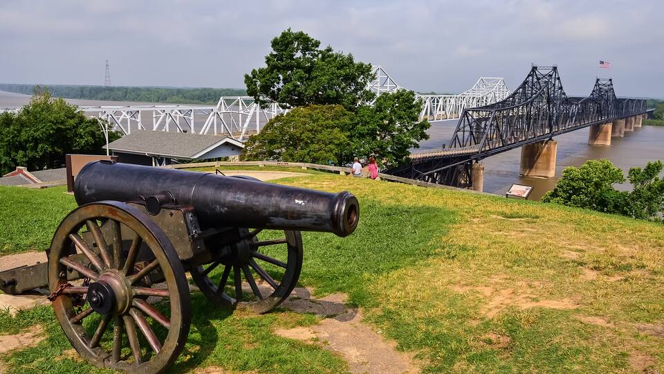 Mississippi River Scenic with Cannon and Mississippi River Bridge from Vicksburg