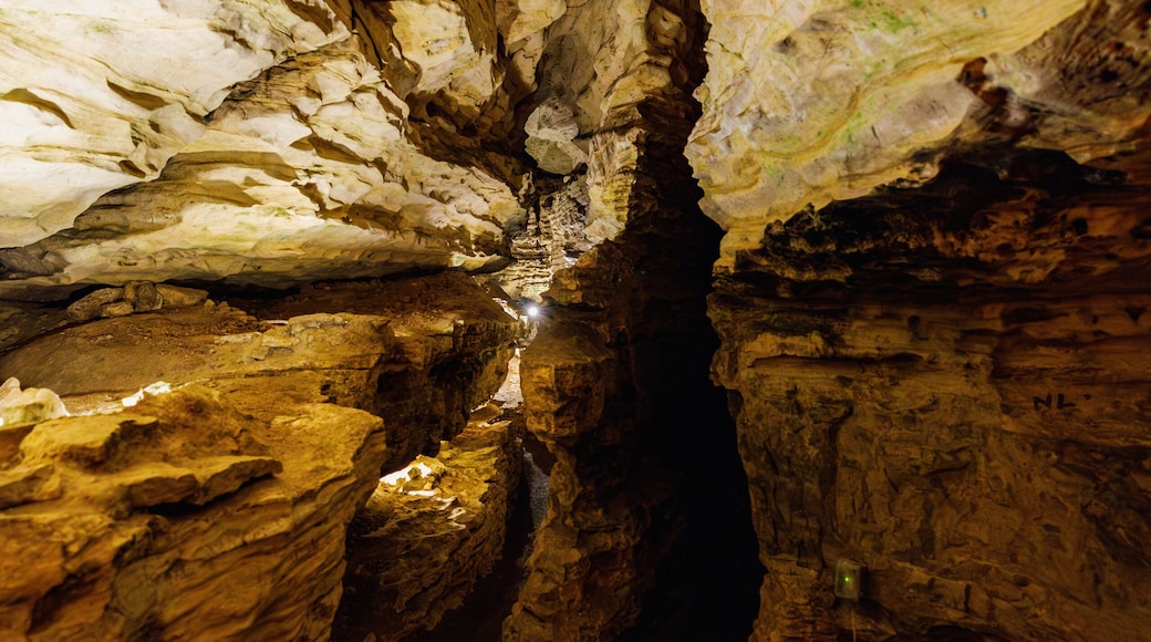 illuminated passageway in the Mark Twain cave in Hannibal, Missouri