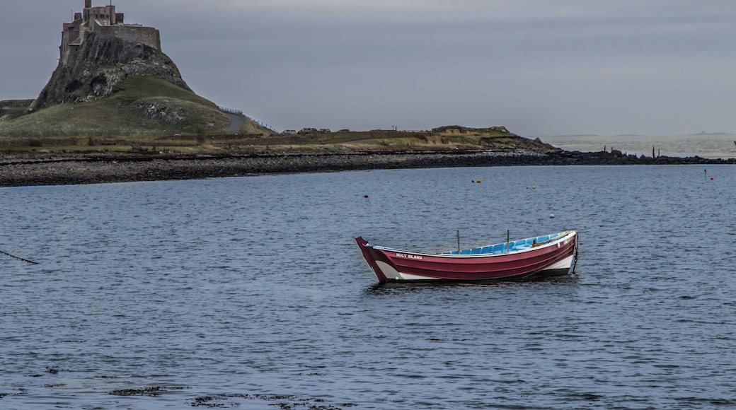 Looking over the water at Lindisfarne Castle, notice the name on the row boat in the foreground. Holy Island is only accessible at low tide so if you ever visit check the tide times...