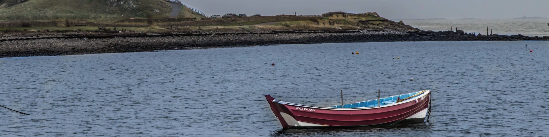 Looking over the water at Lindisfarne Castle, notice the name on the row boat in the foreground. Holy Island is only accessible at low tide so if you ever visit check the tide times...