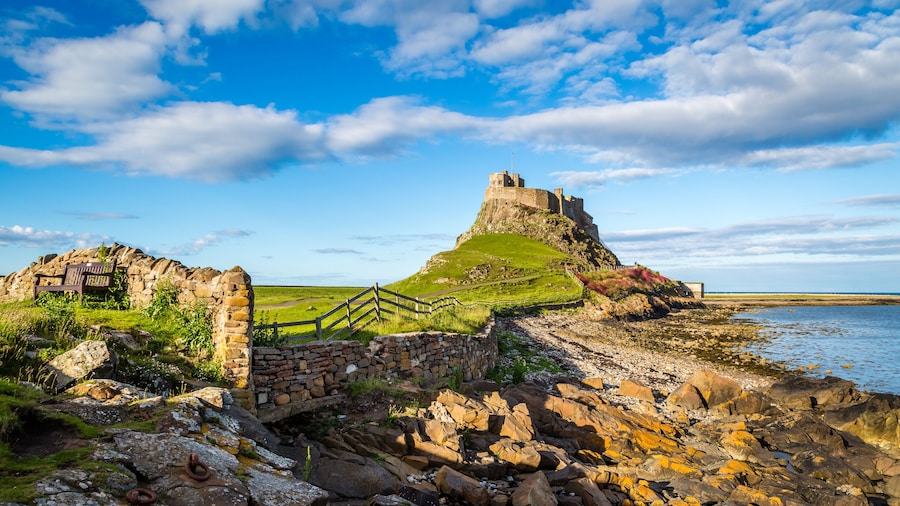Lindisfarne Castle on the Northumberland coast, England