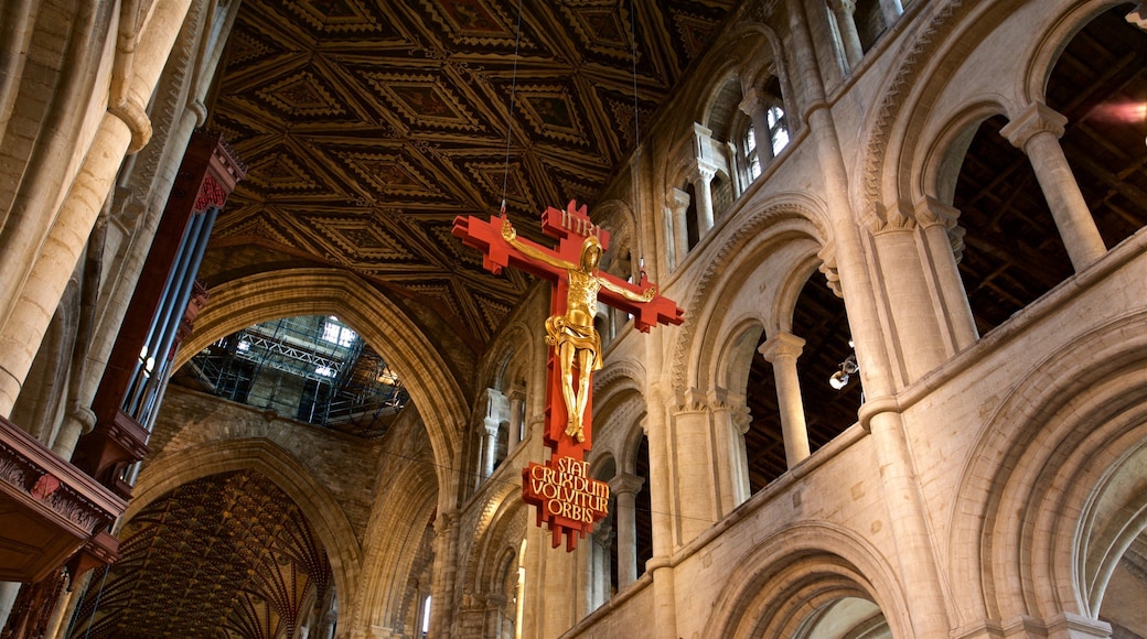 Peterborough Cathedral featuring interior views, a church or cathedral and religious aspects