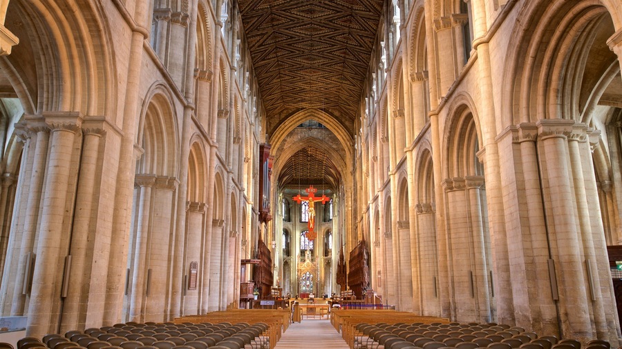 Peterborough Cathedral which includes interior views, heritage elements and a church or cathedral