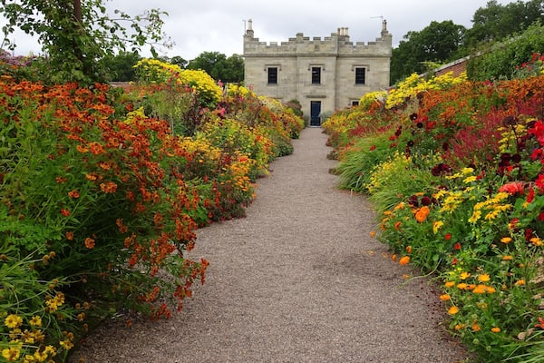 Beautiful 'hot border' in the wonderful walled garden of Floors Castle, Scotland.