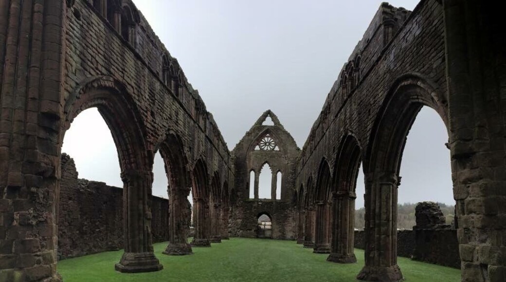 Sweetheart Abbey. Founded by the widow of King John Bailliol.