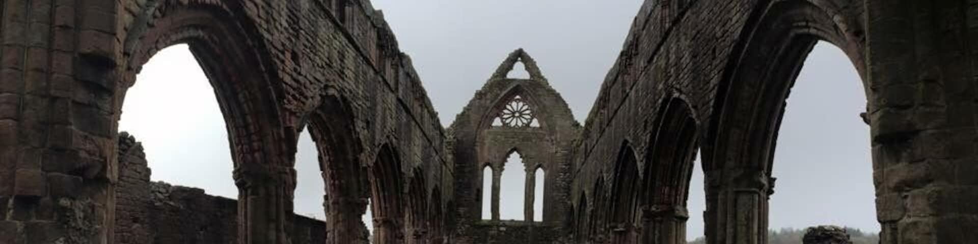 Sweetheart Abbey. Founded by the widow of King John Bailliol.