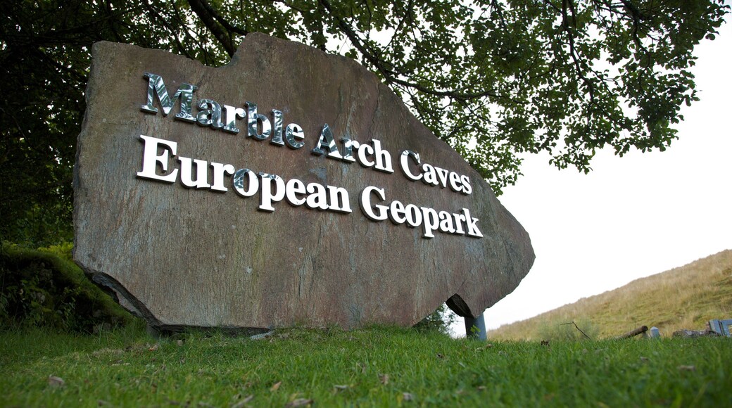 Enniskillen showing signage and a garden