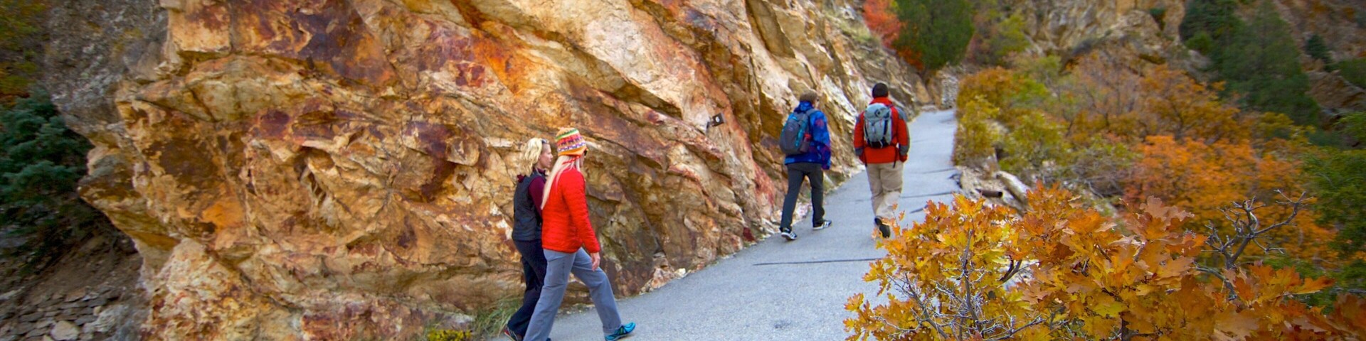 Timpanogos Cave National Monument mit einem Herbstfarben, Park und Wandern oder Spazieren