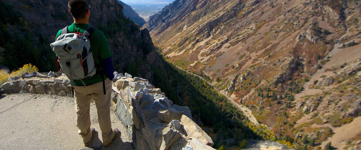 Timpanogos Cave National Monument featuring hiking or walking, views and mountains