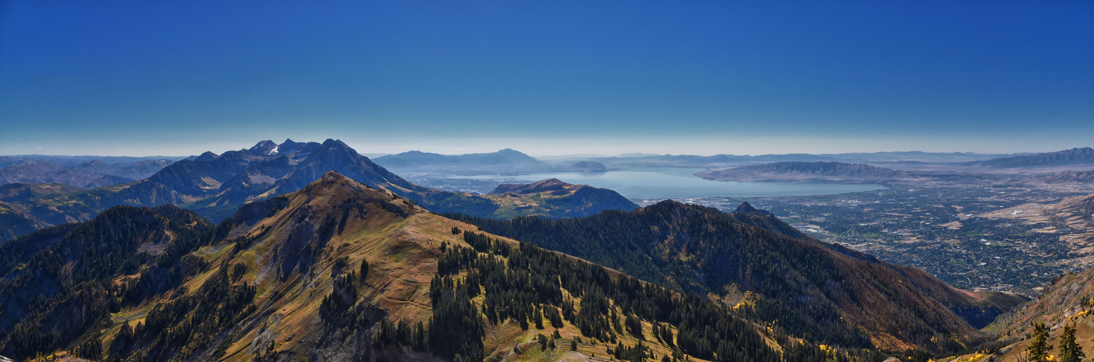 Mount Timpanogos Peak landscape view from Box Elder Peak, Wasatch Range Rocky Mountains, Uinta-Wasatch-Cache National Forest, Utah, United States