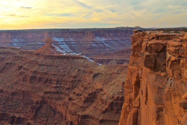 Dead Horse Point State Park which includes a sunset, a gorge or canyon and landscape views