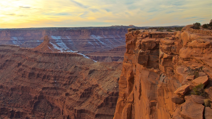 Dead Horse Point State Park which includes a sunset, a gorge or canyon and landscape views