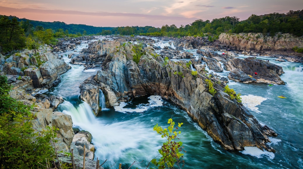 View of rapids in the Potomac River at sunset, at Great Falls Pa