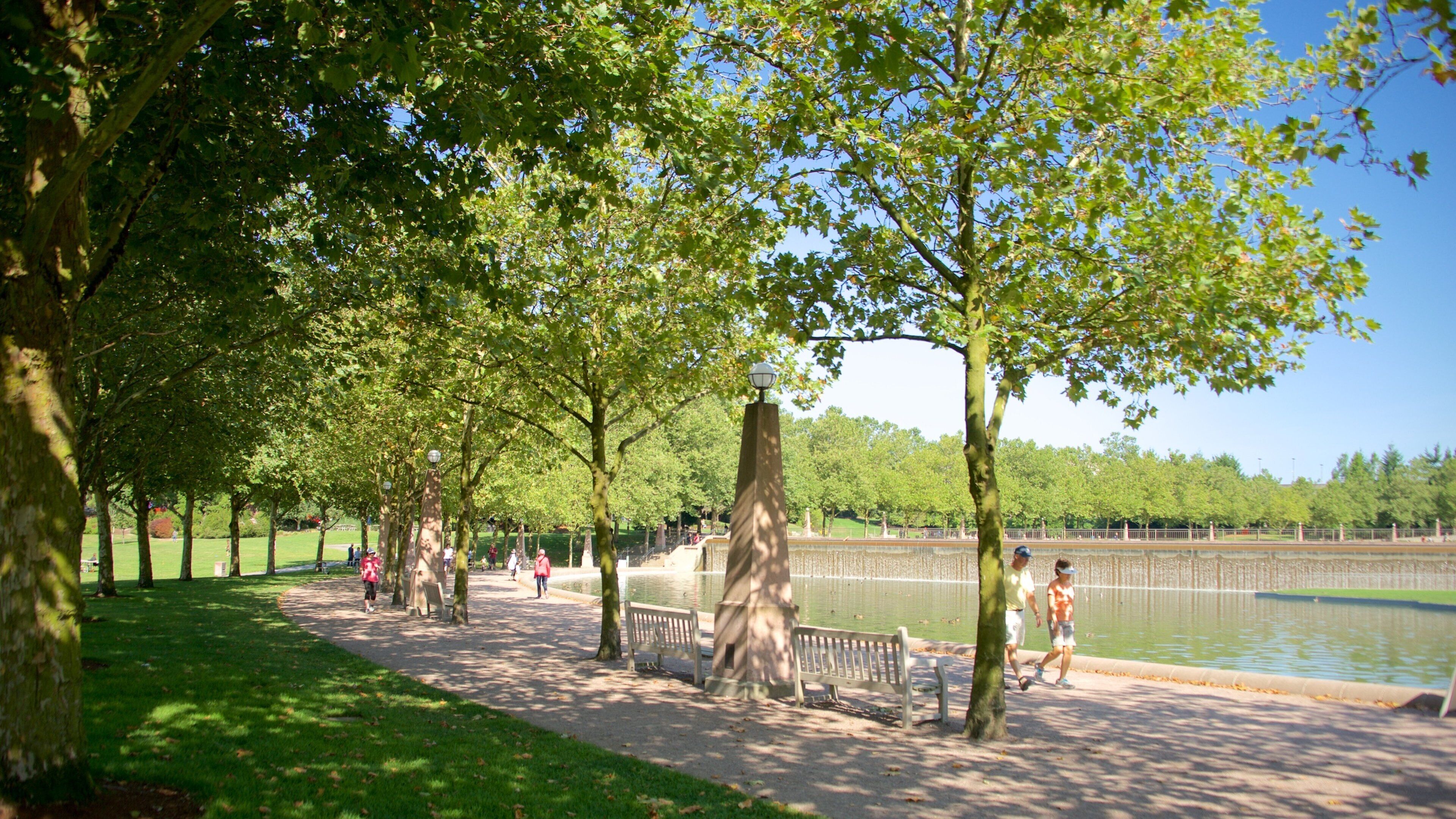 Downtown Park og byder på en sø eller et vandhul og en have