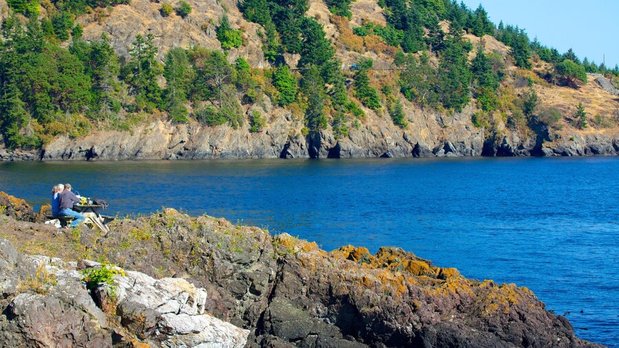 Lime Kiln Point State Park showing hiking or walking, mountains and general coastal views