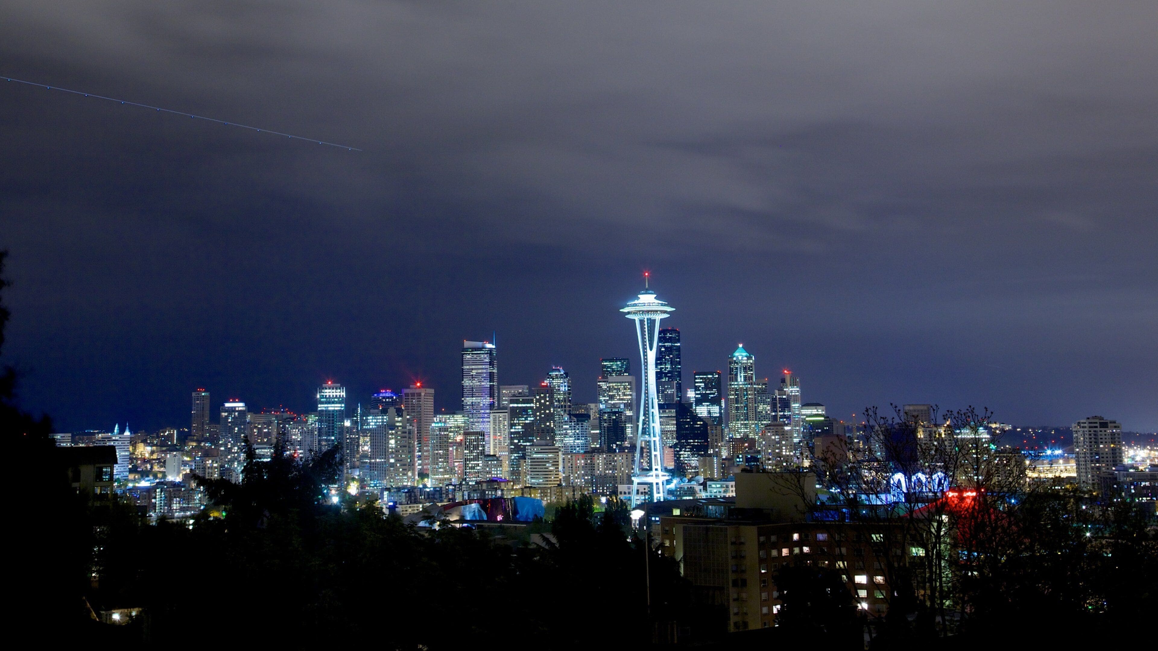 Kerry Park toont nachtleven, skyline en een stad