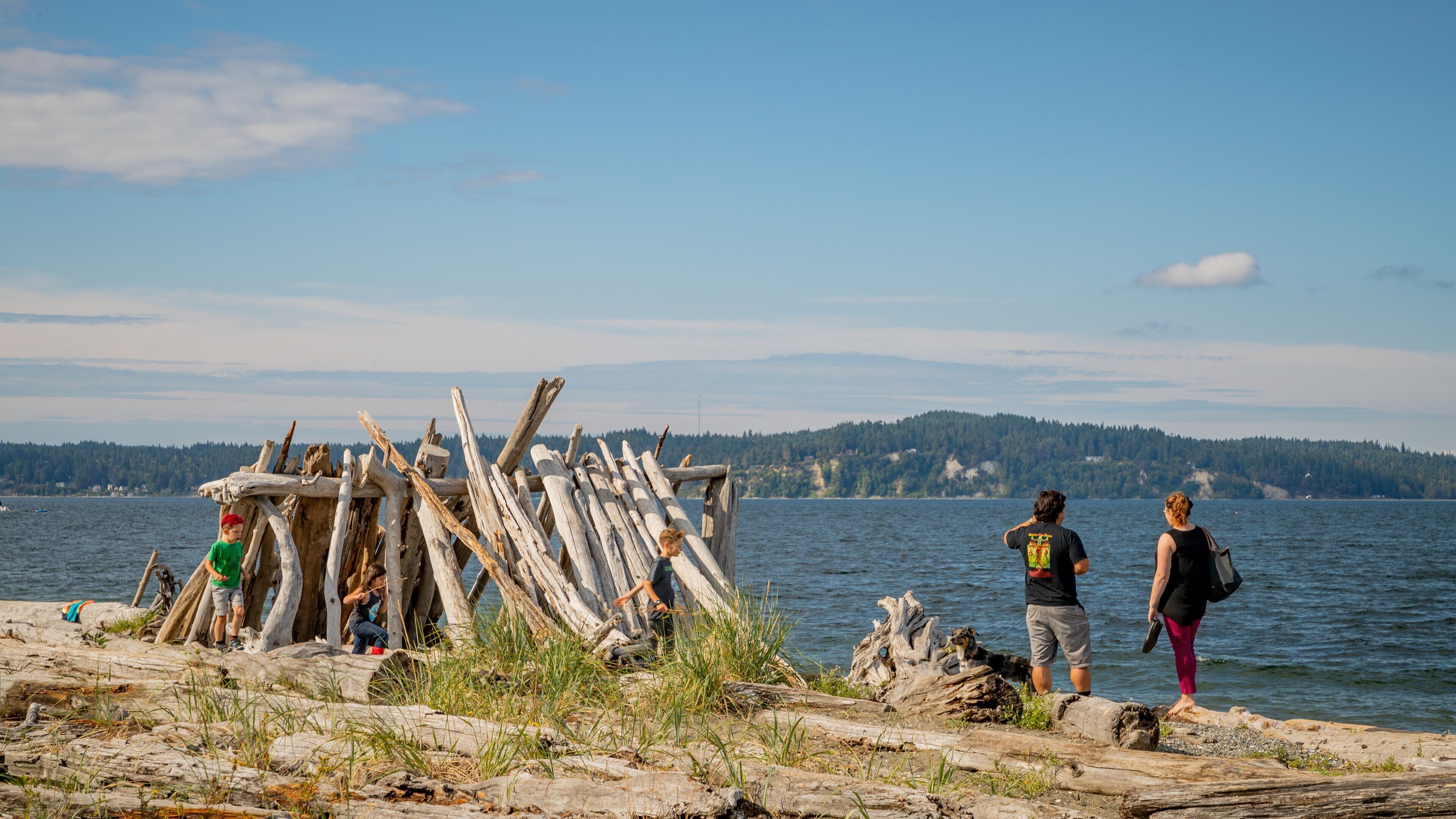 Fay Bainbridge State Park showing general coastal views as well as a family