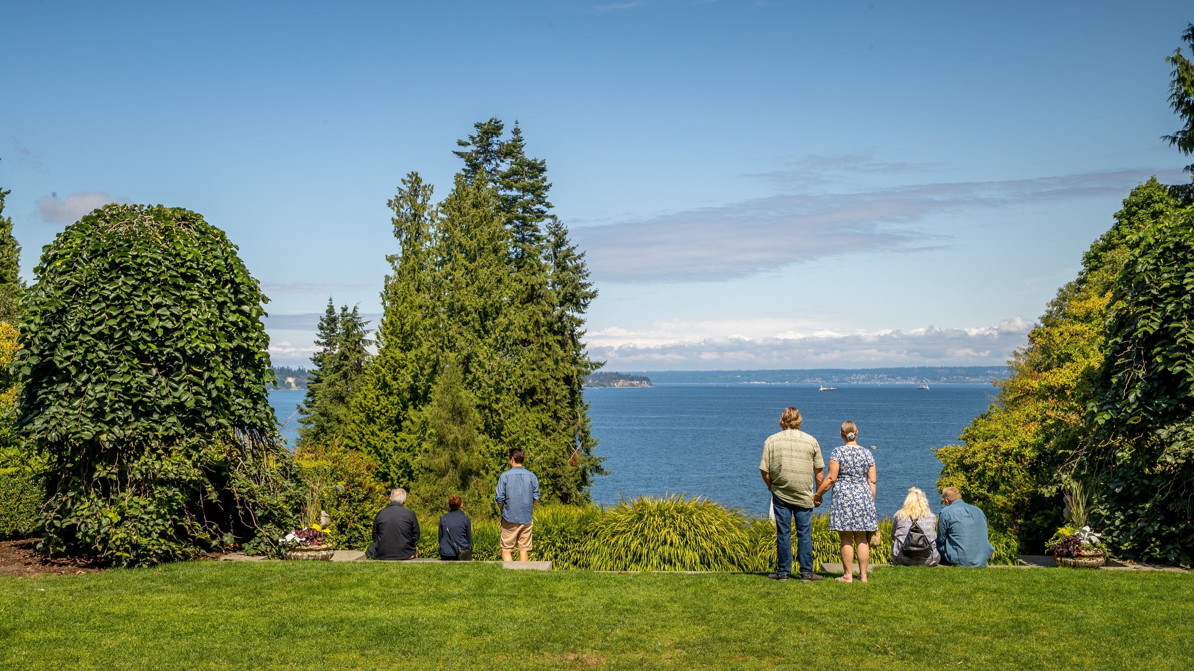 Bloedel Reserve which includes a garden and general coastal views as well as a small group of people