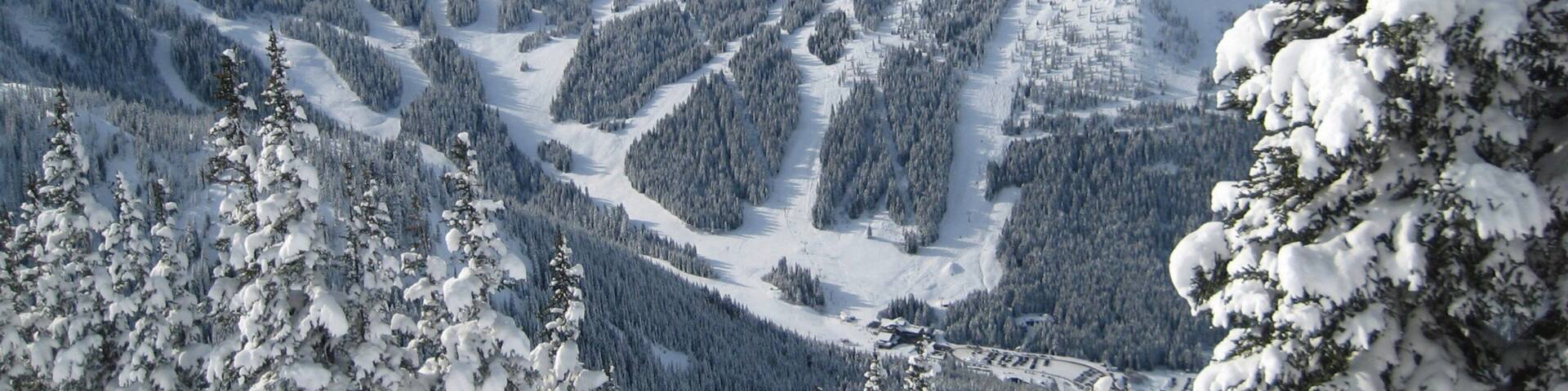 Crystal Mountain Ski Area which includes snow, landscape views and mountains