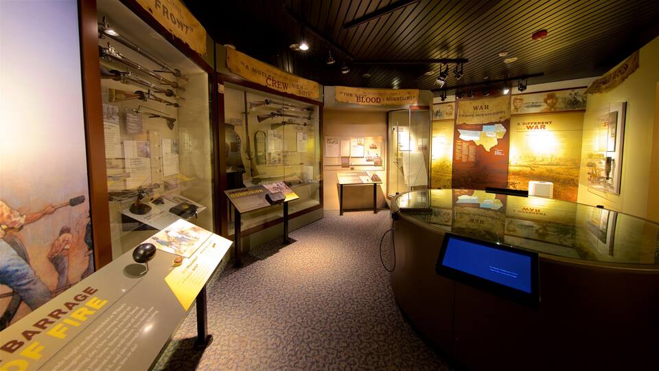 An exhibit with historical artifacts and informational displays about the Civil War.
