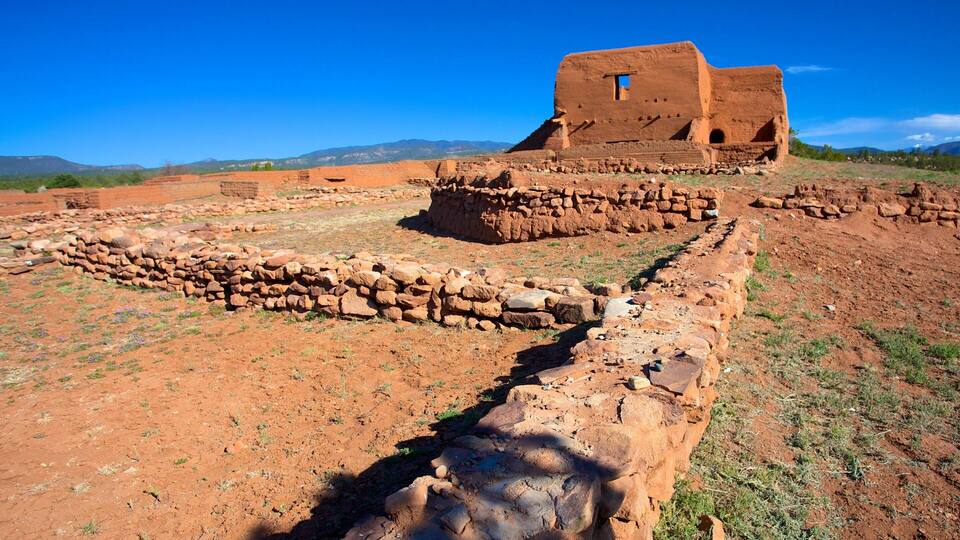 Ancient ruins with stone walls and a large building with a window.