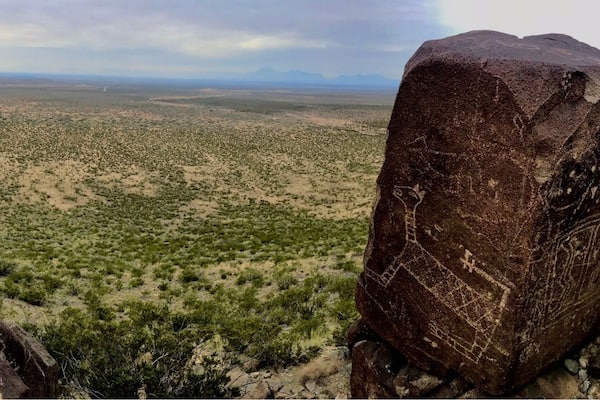 Three Rivers Petroglyphs between the Bosque Del Apache and White Sands. Three Rivers Petroglyphs are apparently thought to be one of the main concentrations of Petroglyphs in North America. Over 20,000 Petroglyphs have been cataloged and still counting. Unlike many other petroglyph sites with large panels on cliffs these petroglyphs cover all the rocks and boulders like carpet of pictures.