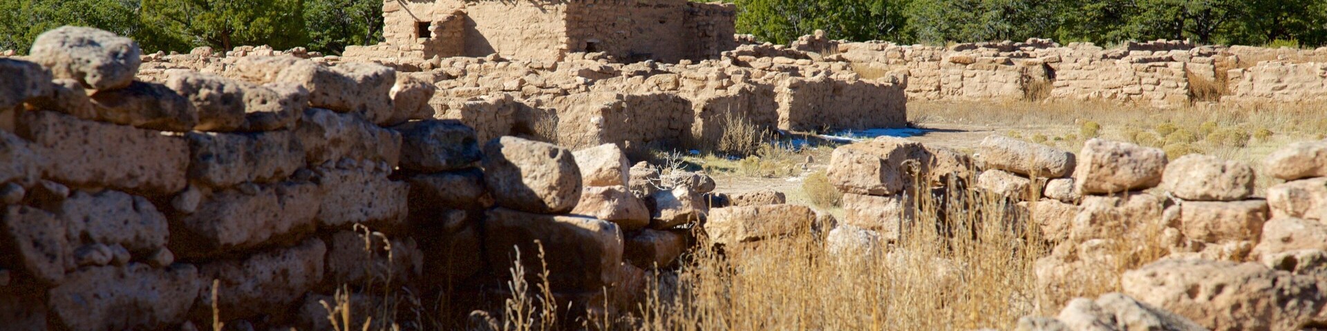 Puye Cliff Dwellings que incluye una ruina y elementos patrimoniales