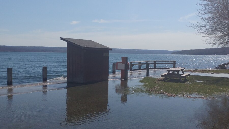 Cayuga Lake at flood stage at Taughannock Falls State Park.