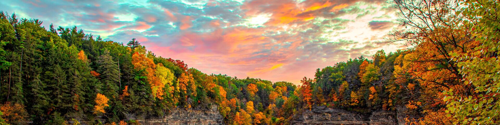Taughannock Falls Sunset In Full Fall Colors