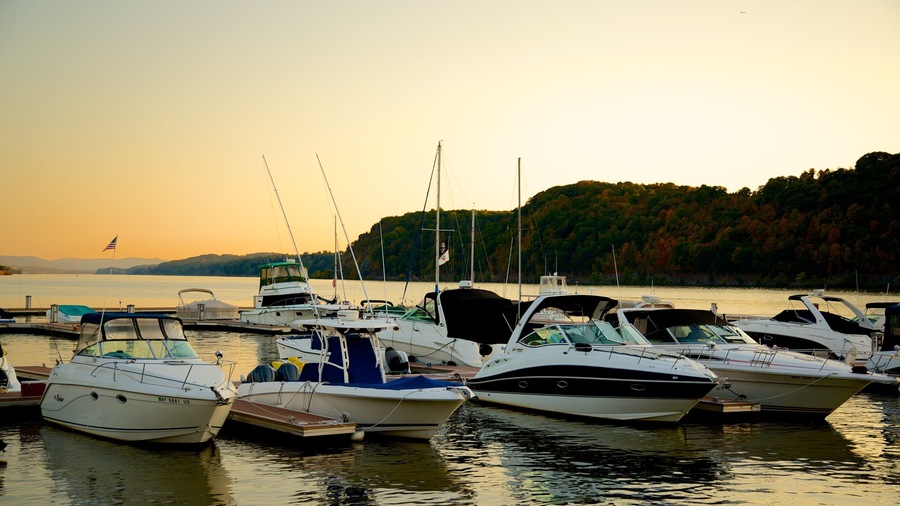Mid-Hudson Bridge which includes a sunset, a river or creek and a bay or harbor