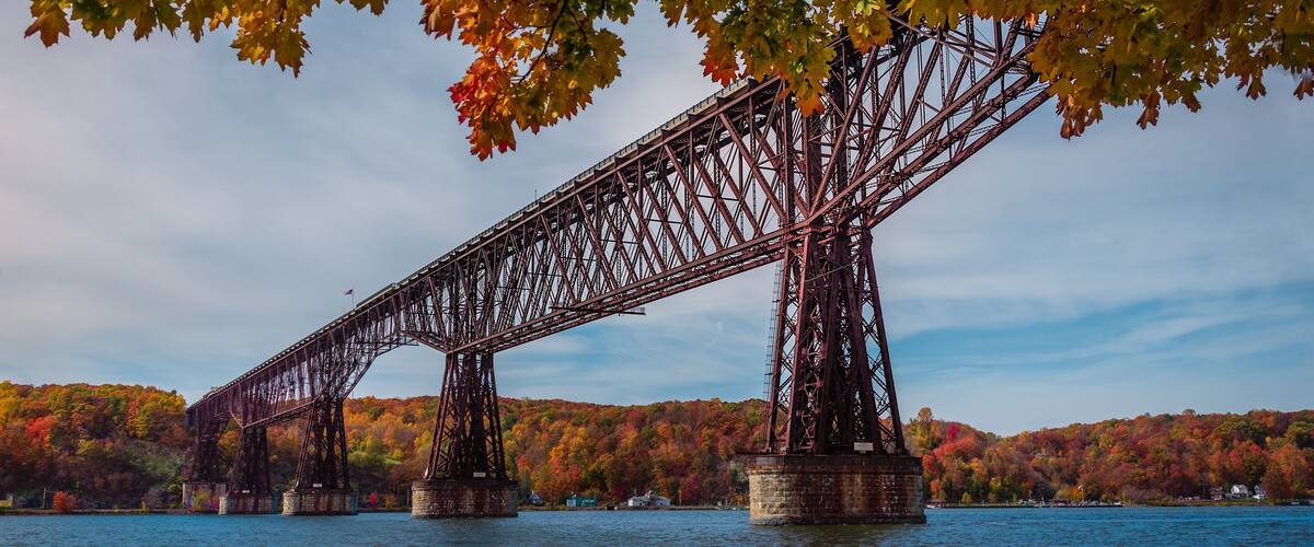 An Autumn view of Cantilever bridge in Walkway Over the Hudson State Historic Park