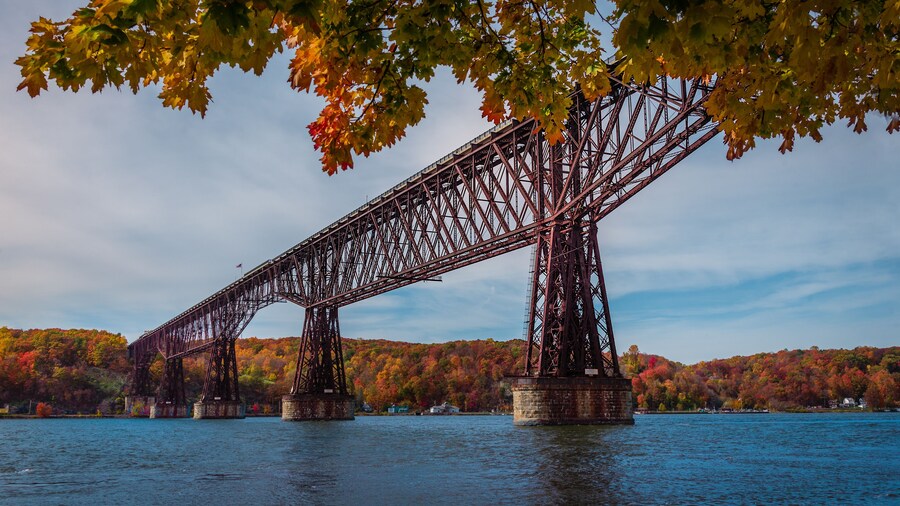 An Autumn view of Cantilever bridge in Walkway Over the Hudson State Historic Park