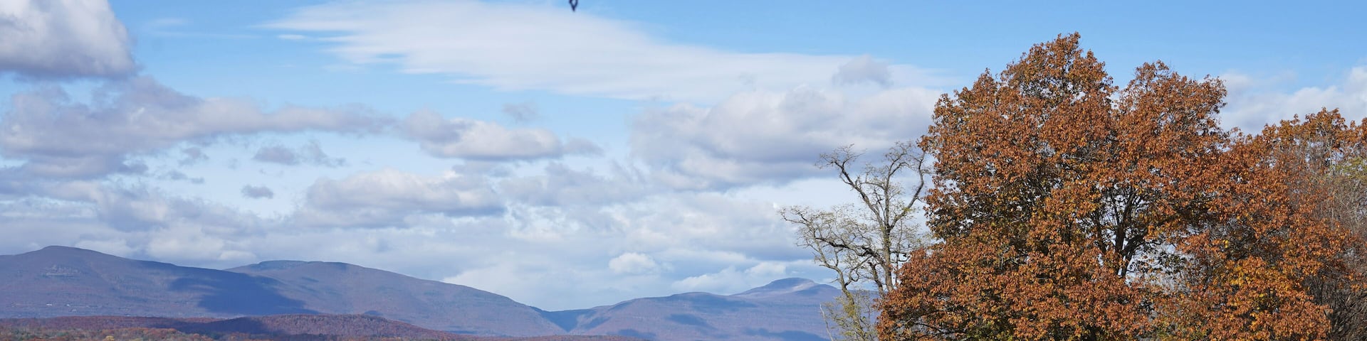 Old garden wall with scenic view of Hudson River Valley in Dutchess County, New York