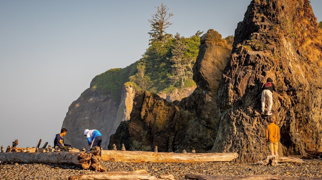 Ruby Beach featuring general coastal views and rocky coastline as well as children