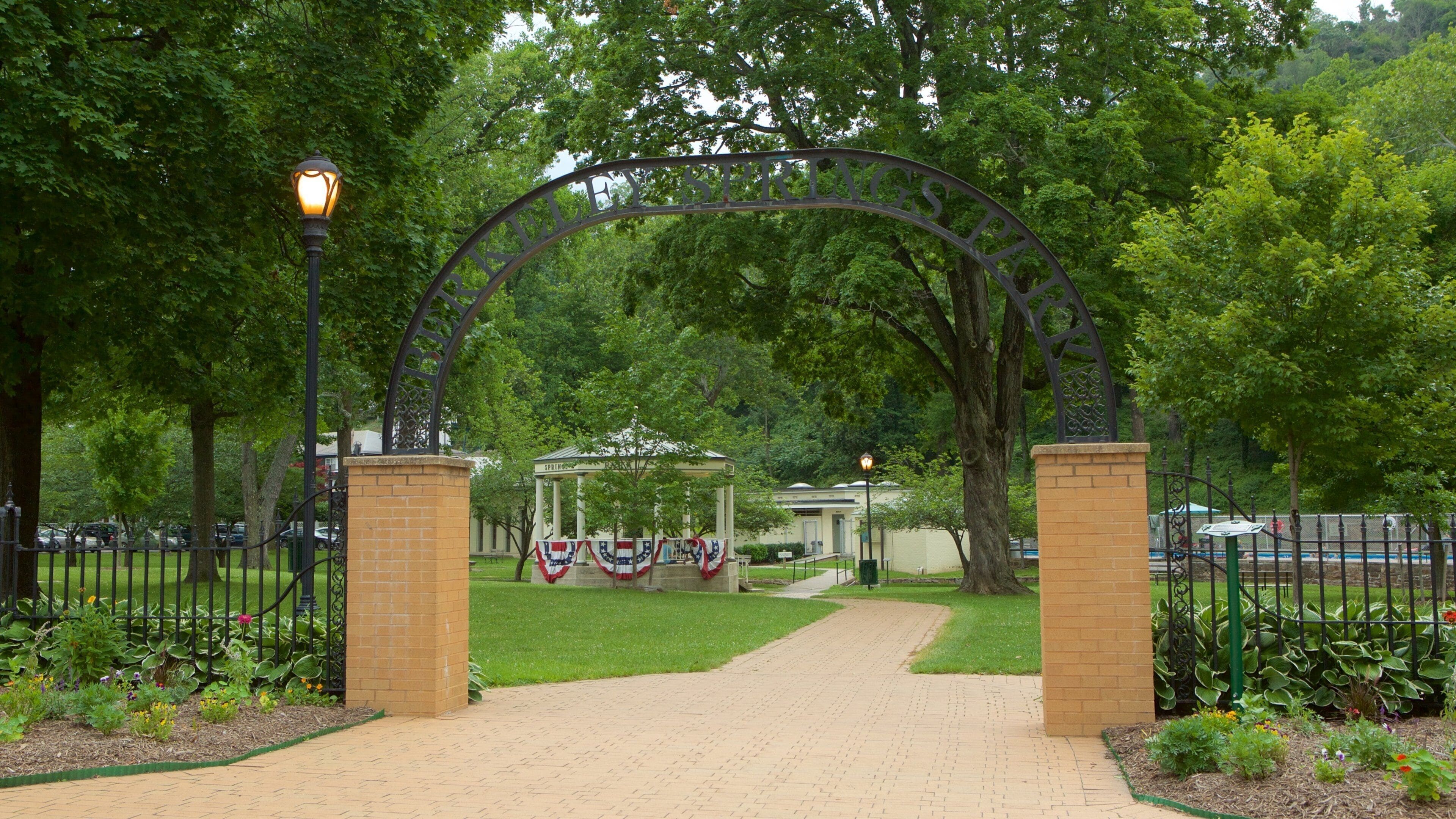 Berkeley Springs State Park featuring a park