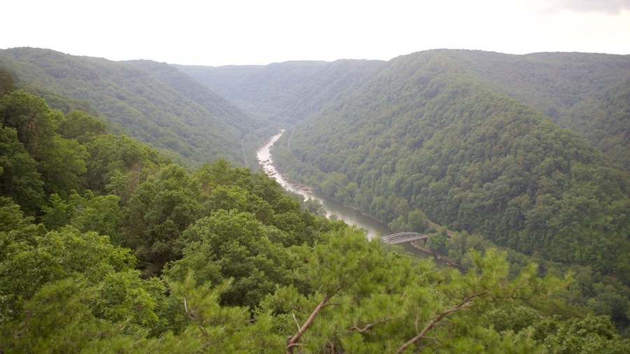 New River Gorge Bridge featuring a gorge or canyon, landscape views and a river or creek