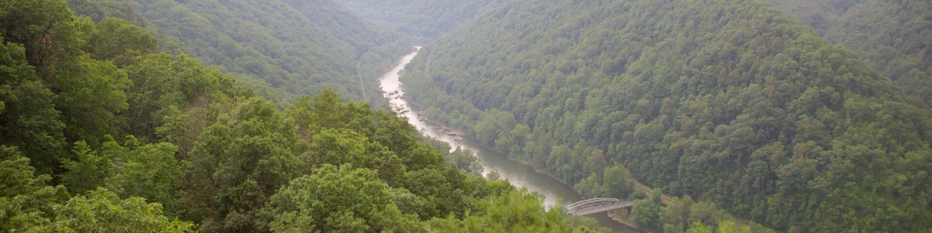 New River Gorge Bridge featuring a gorge or canyon, a river or creek and landscape views