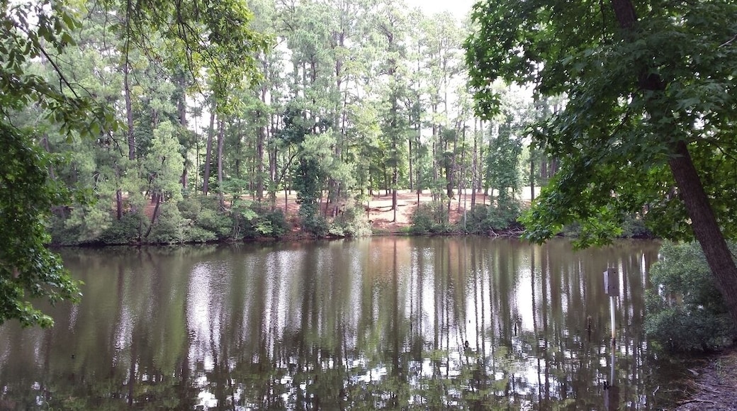 Elder lake... gravel trail all the way around. Great for running, walking, and biking. Pets are welcome, and there is a covered pavilion with benches and tables for reading.
