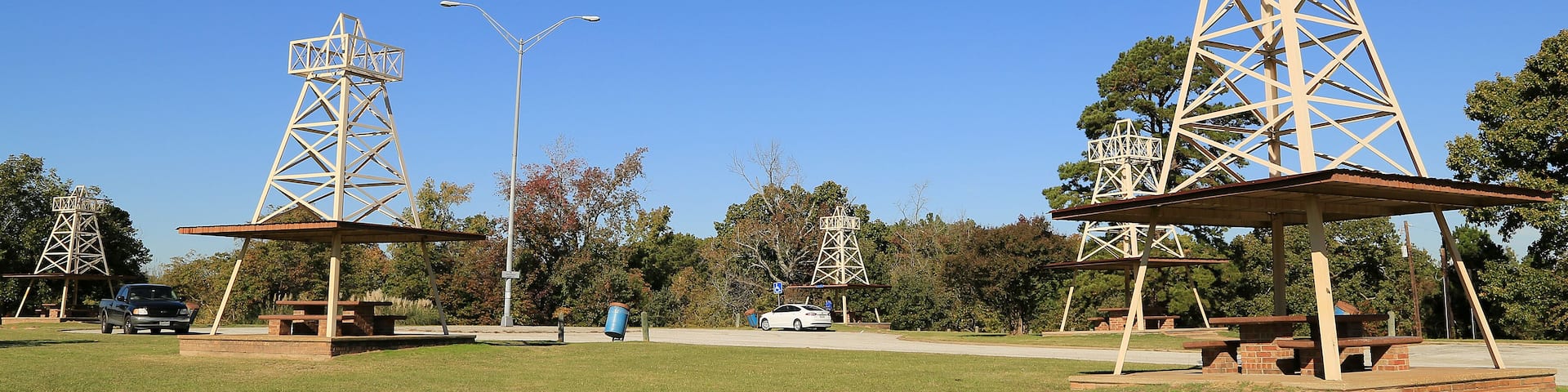 Drilling Rig Picnic Tables of Interstate Highway in Oil Country Rest Area